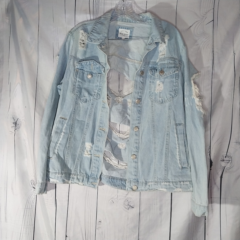 Wax Jean Basic Denim Light Wash Grunge Edgy Thrashed Y2K Festival Denim Jacket